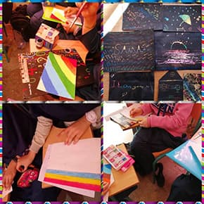 تکنیک مداد شمعی و گواش پایه هفتم