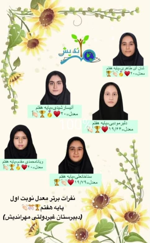 دانش آموزان برتر معدل(رتبه اول تا سوم)پایه هفتم